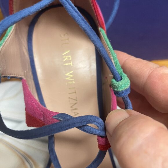 Stuart Weitzman Colorblock Suede Lace Up Stiletto Heels. Size 8 - Picture 5 of 8
